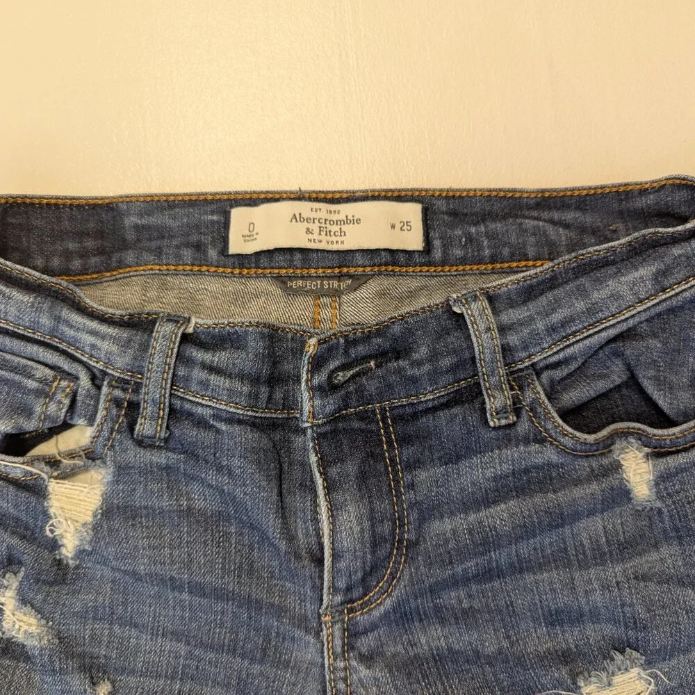 Abercrombie & Fitch Long Denim Distressed Shorts Cuffed Size 25 Low Rise